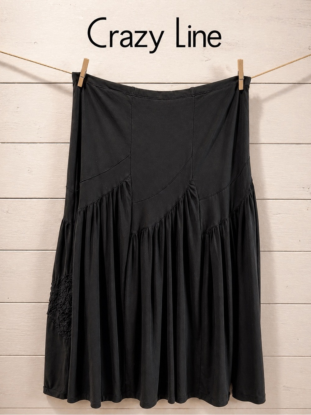 CRAZY LINE – Black Embroidered Skirt Size 14